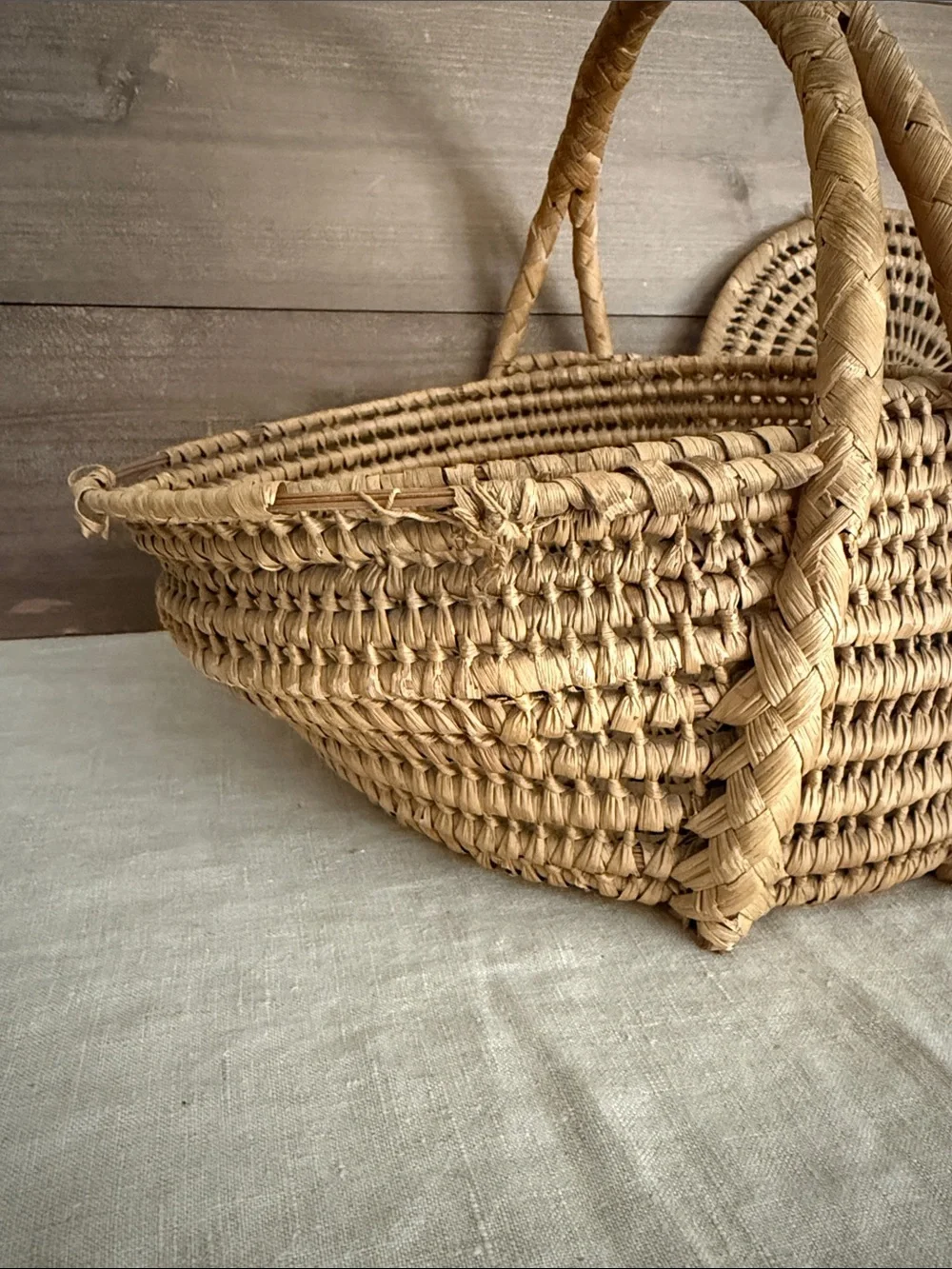 Old Hand Woven Basket with Handle & Lid